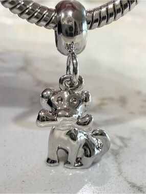 Silver Puppy Dog  Charm